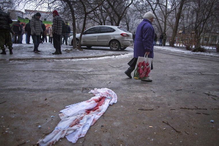 Image: Scene of deadly shelling in Donestk, Ukraine, on Thursday