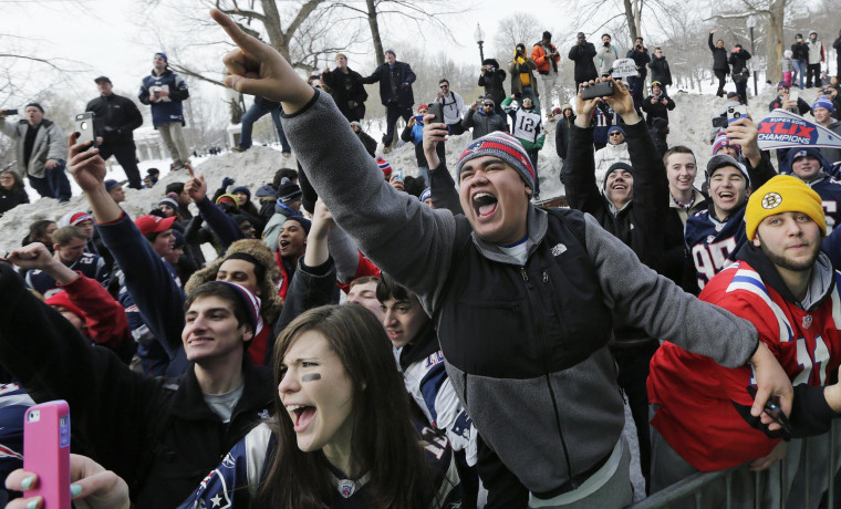 Boston Fans Celebrate the Super Bowl Champion New England Patriots