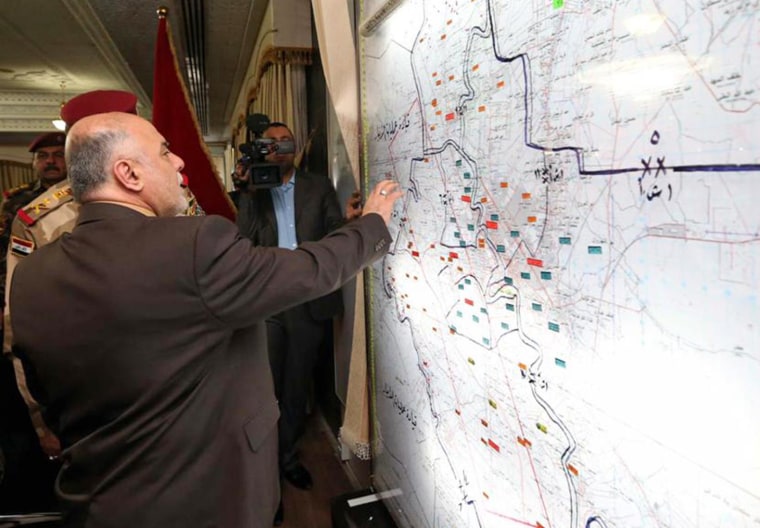 Iraqi Prime Minister Haider al-Abadi during a visit to the city's Baghdad Operation Command on Wednesday night.
