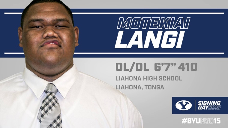 Tongan football player Motekiai Langi agreed to play for Brigham Young University this week. He is the biggest player signed to play college football.