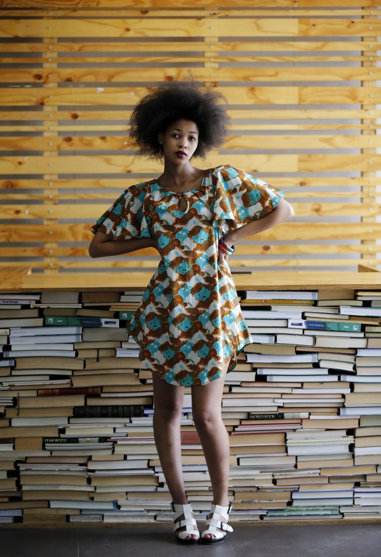 Image: South African model Lulama Mlambo poses while wearing clothes made by Kisua.com