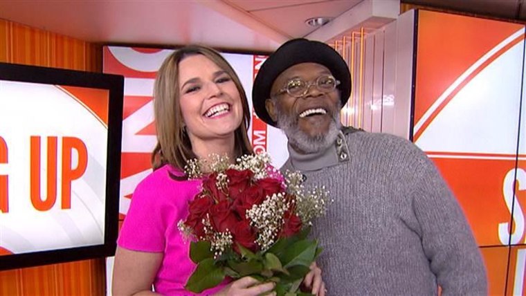 TODAY's Savannah Guthrie gets the gift of roses from guest Samuel L. Jackson.