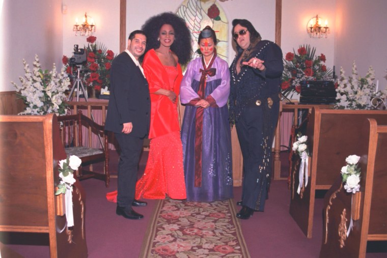 Maria the Korean Bride getting married to a Diana Ross impersonator at Elvis’ White Wedding Chapel in Las Vegas, Nevada