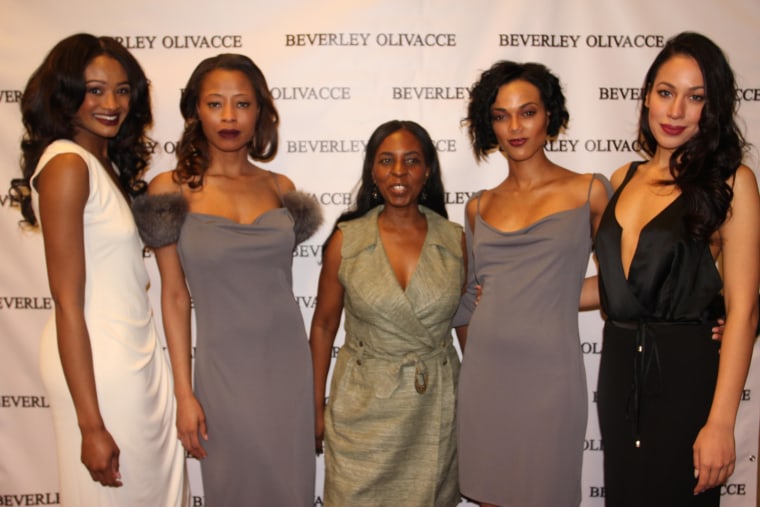 Beverly Olivacce (center) with her models after her show during NYC Fashion Week on February 15, 2015.