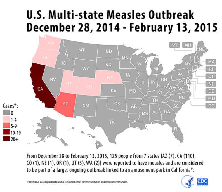 A map created by the CD documents the recent measles outbreak in the U.S.