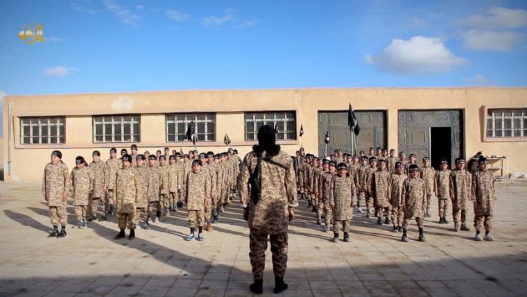 An image taken from ISIS video purportedly shows Al Farouk training camp for "cubs" [children]. The camp is in Raqqa, Syria, according to Flashpoint Intelligence, a global security firm and NBC News consultant.