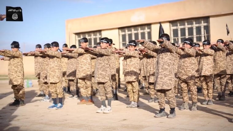 An image taken from ISIS video purportedly shows Al Farouk training camp for "cubs" [children]. The camp is in Raqqa, Syria, according to Flashpoint Intelligence, a global security firm and NBC News consultant.