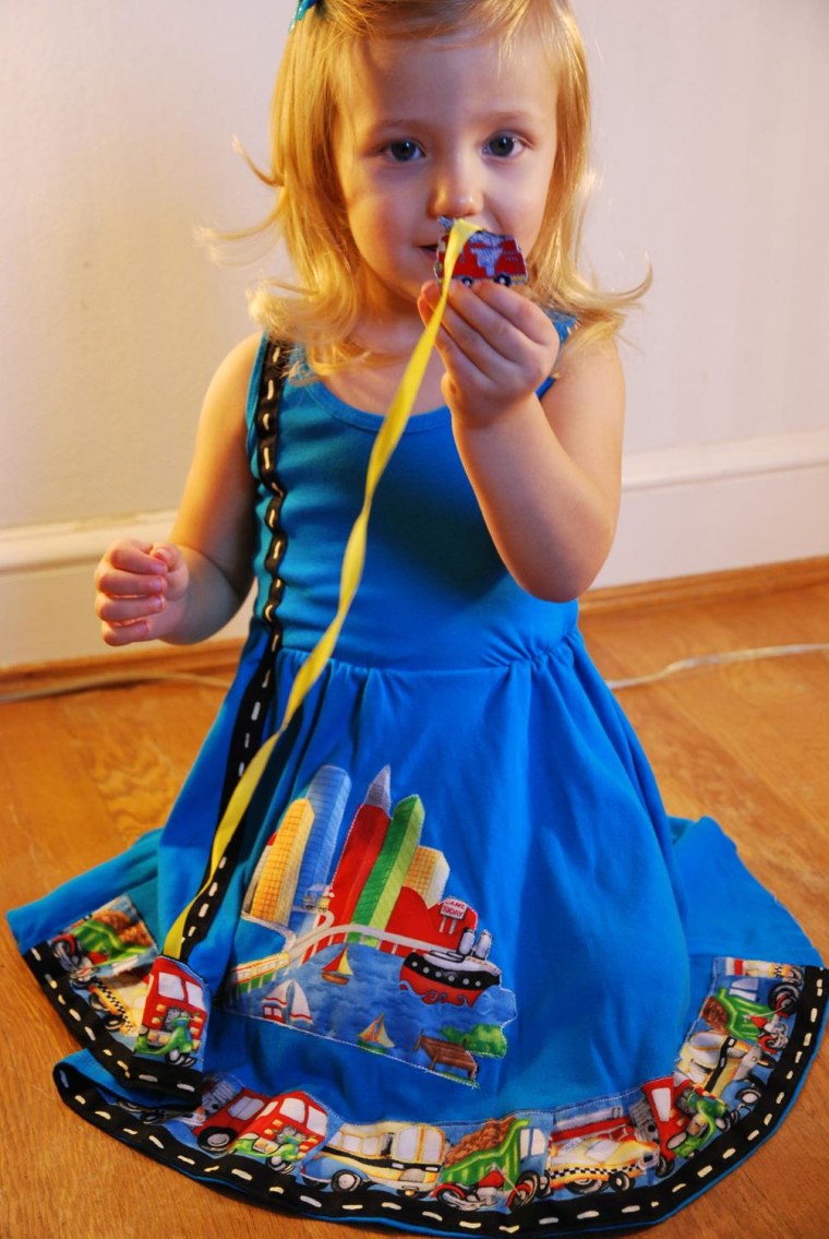 Twirly, girly and transportation-themed: Model Eleanor in a Princess Awesome "Road" dress.