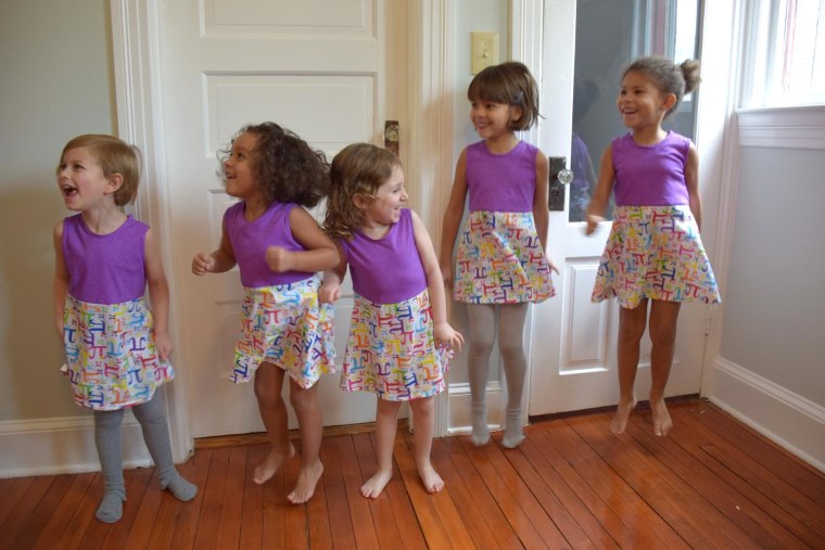 Hooray, it's time for Pi! Little models in the Princess Awesome "Pi" dress.