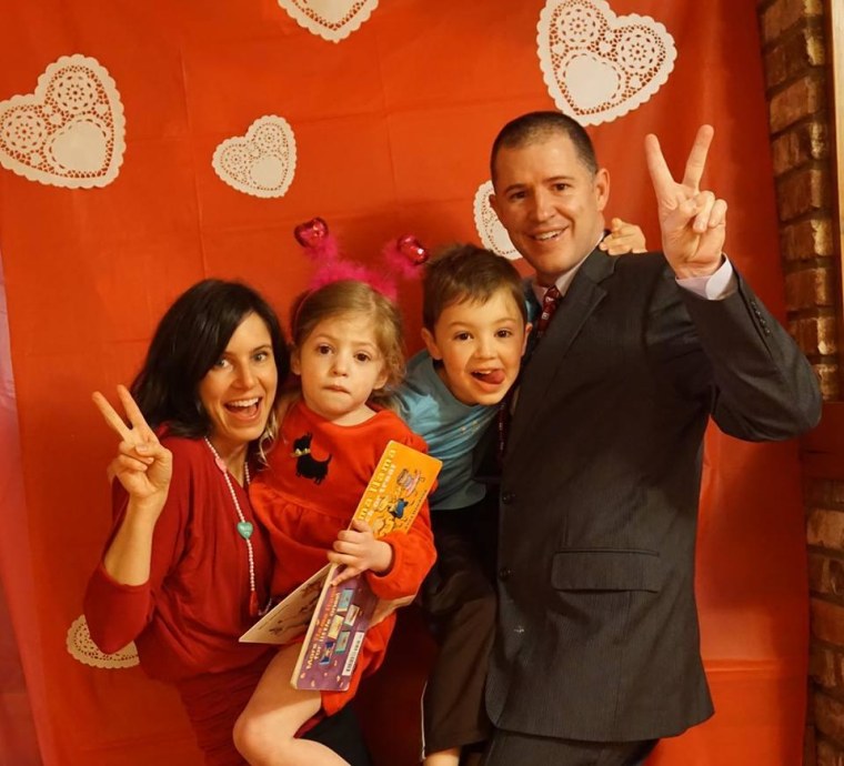 The O'Neill family celebrates Valentine's Day at home. From left to right, mom Cara, Eliza, brother Beckham and dad Glenn.