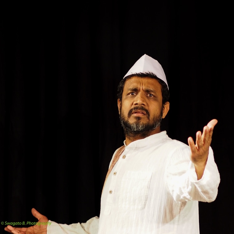 Sujit Saraf, 46, on stage in Vande Mataram, a play about greed, gunpowder and Gandhism. This production was in 2014.