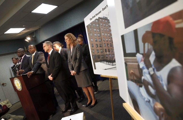 Image: Brooklyn District Attorney Thompson speaks at a news conference following the arraignment of NYPD officer Liang at the criminal court in the Brooklyn borough of New York City