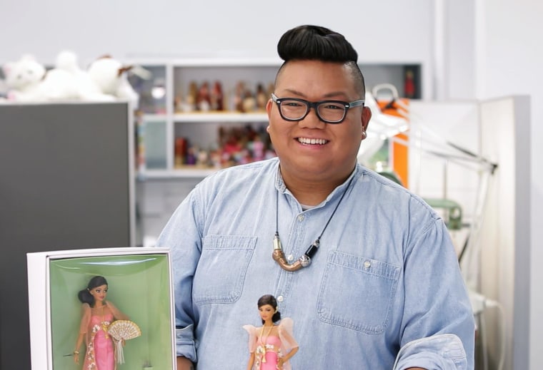 Carlyle Nuera, designer of the new Filipina Barbie, with Mutya Barbie - inspired by Filipino culture and fashion, as well as Nuera’s own family.