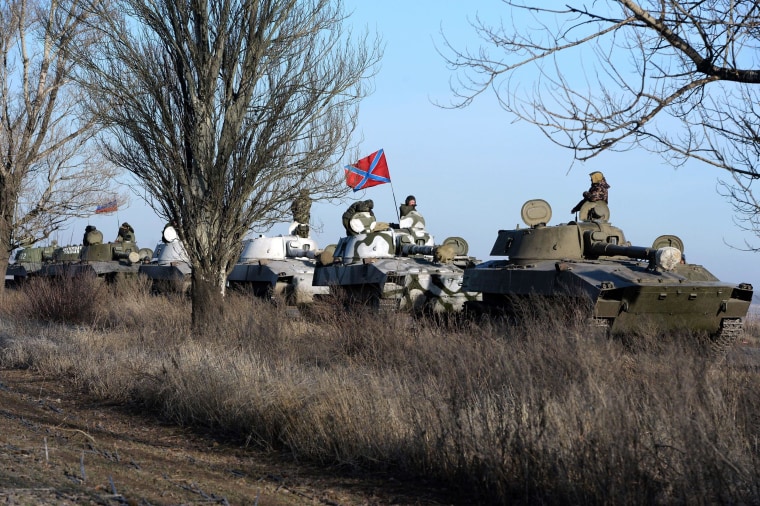 Image: A convoy of Pro-Russian militants near Starobeshevo