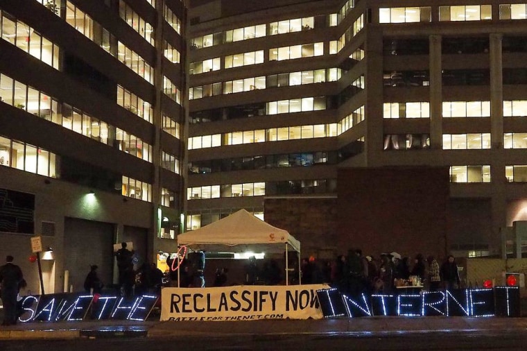 Protesters gather at FCC headquarters in Washington, D.C. in May 2014.