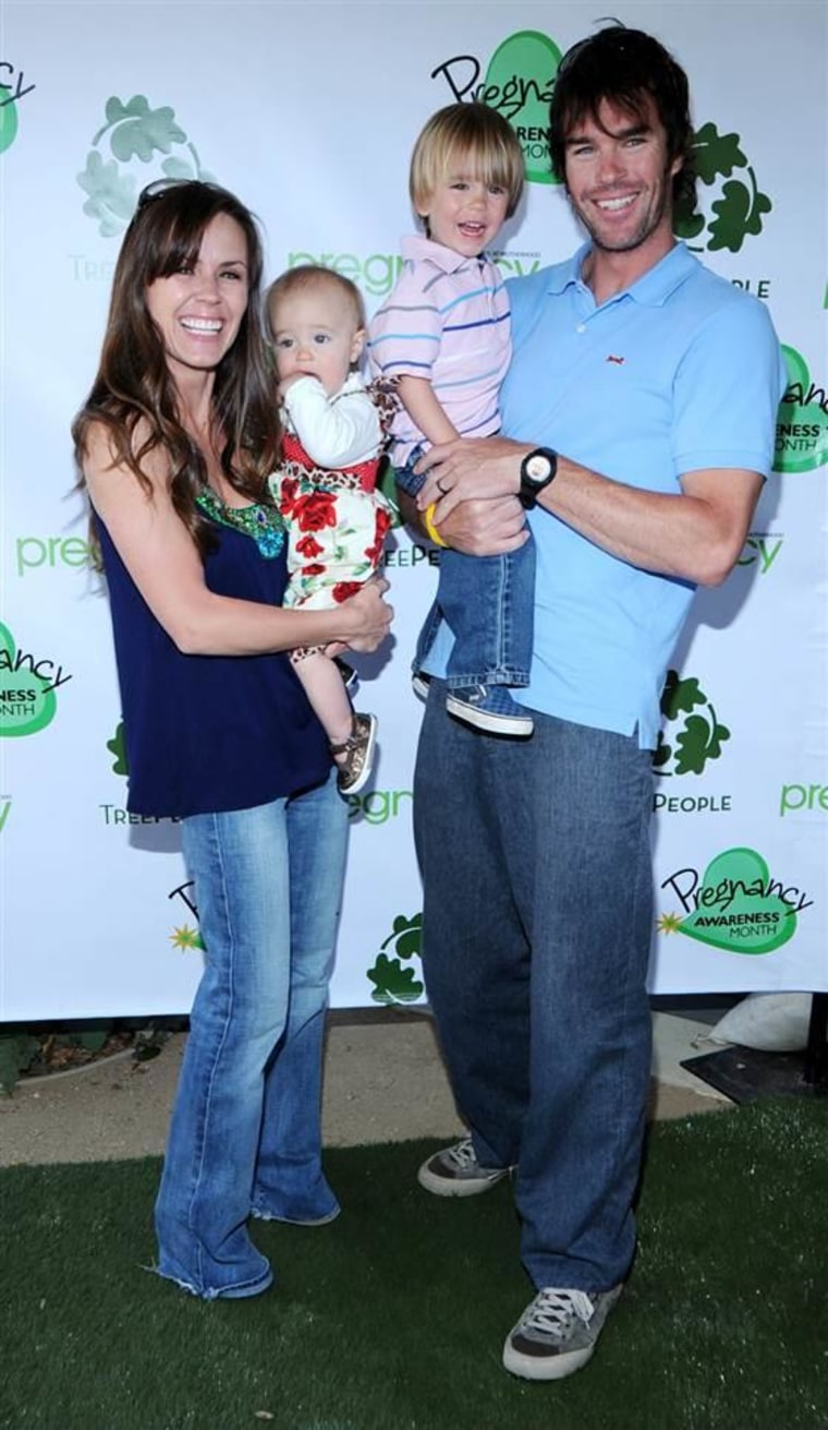 Trista Sutter (L) and Ryan Sutter and their children Max and Blakesley arrive at the kick off event for Pregnancy Awareness Month at TreePeople on May 2, 2010.