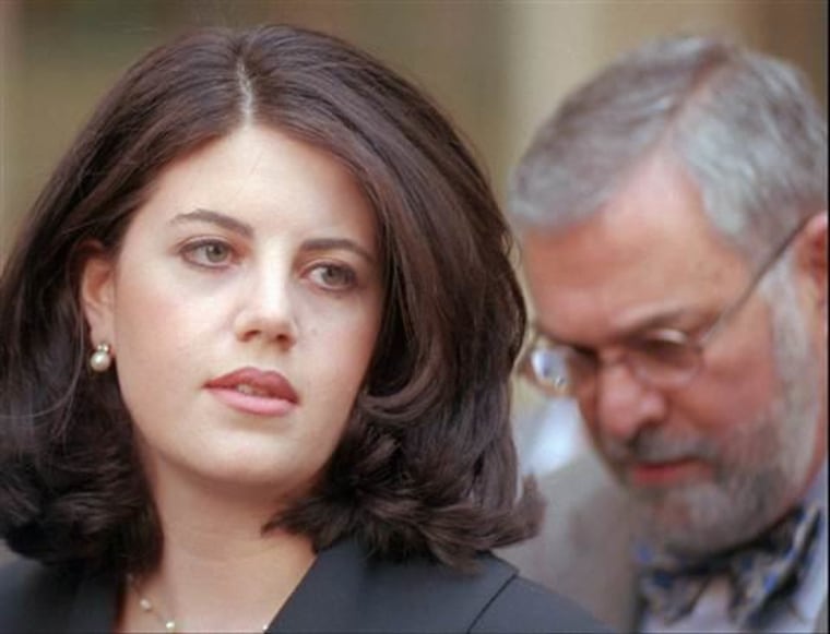 Former White House intern Monica Lewinsky and her attorney William Ginsburg in 1998.