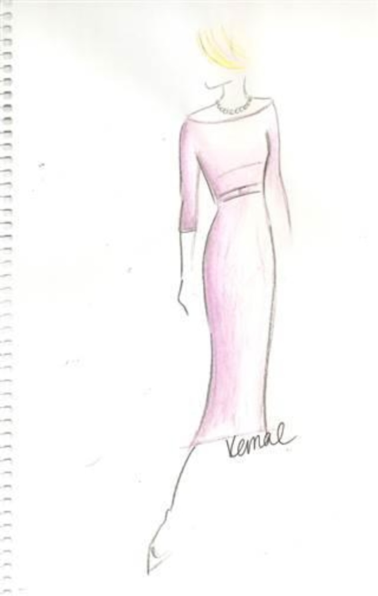 A sketch of the icy lilac dress Claire Underwood wears in the presidential portrait scene.