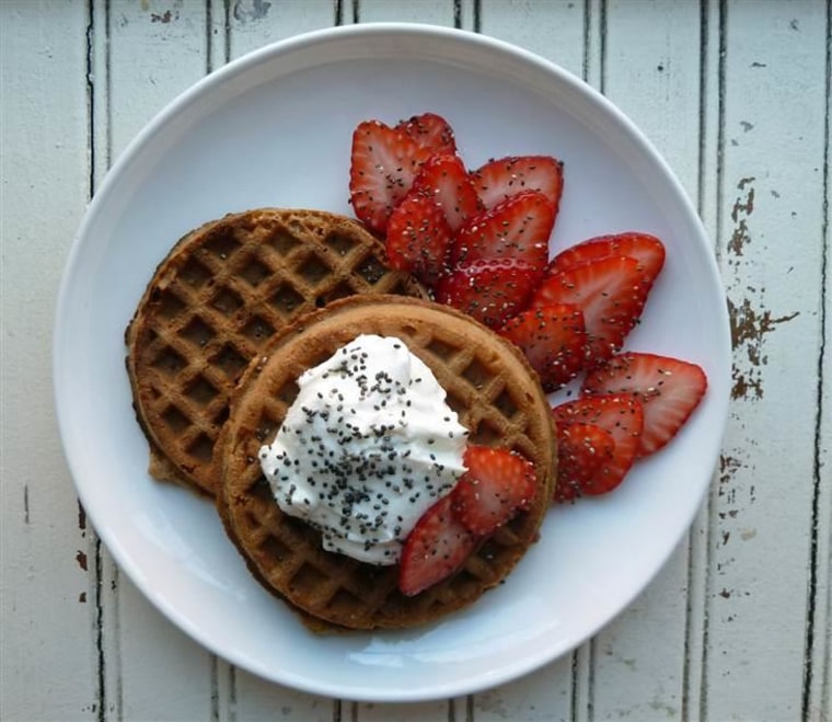 Waffles with strawberries, yogurt and chia seeds