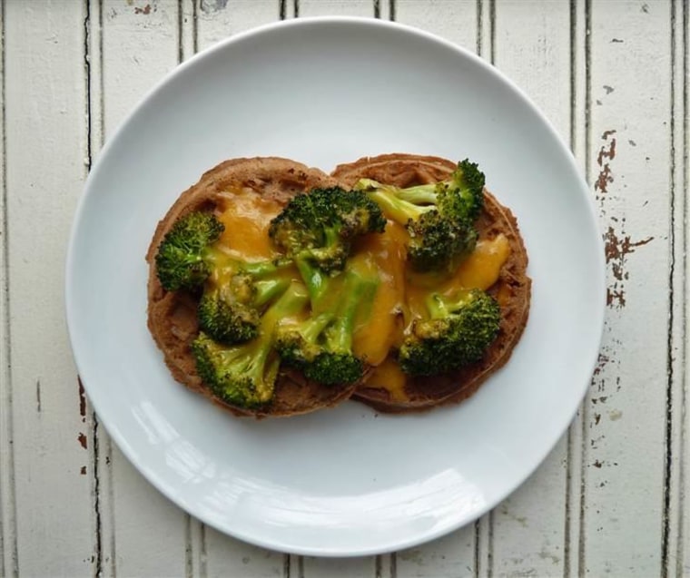 Waffles with broccoli and cheese