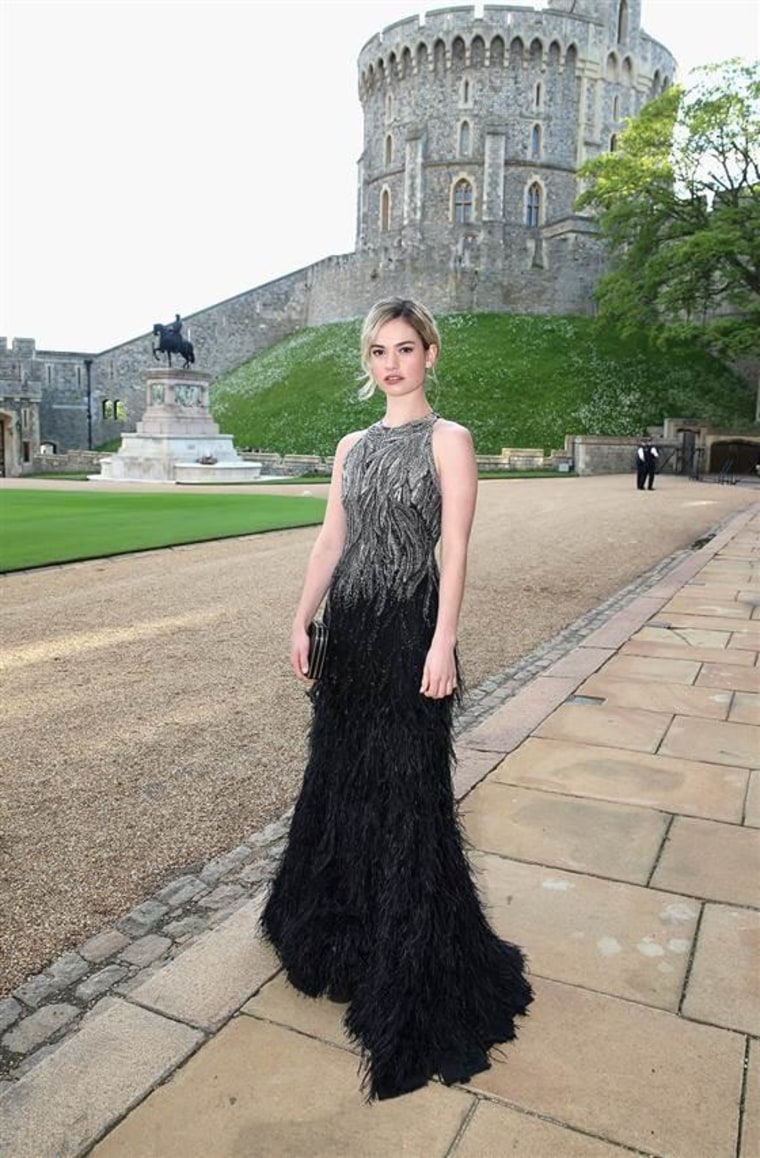 Lily James at a dinner hosted by Prince William at Windsor Castle on May 13, 2014.