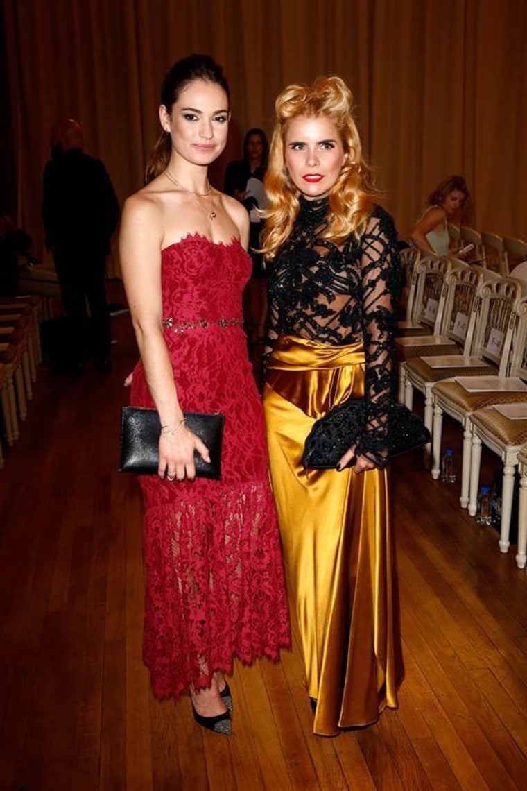 Lily James and singer Paloma Faith at the Marchesa fashion show on Sept. 13, 2014.
