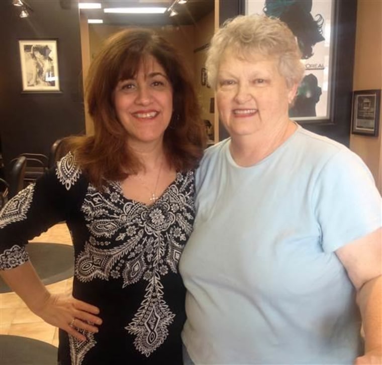 Joule salon owner Lisa Rivoli (L) with a client and friend who is currently in treatment.