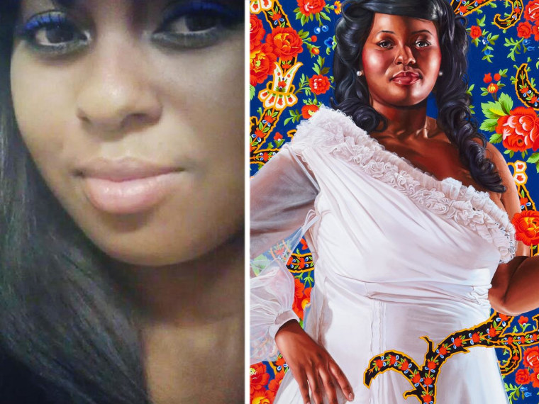 Ena Johnson, 2012. Portrait by Kehinde Wiley, based on Ena Johnson, left.