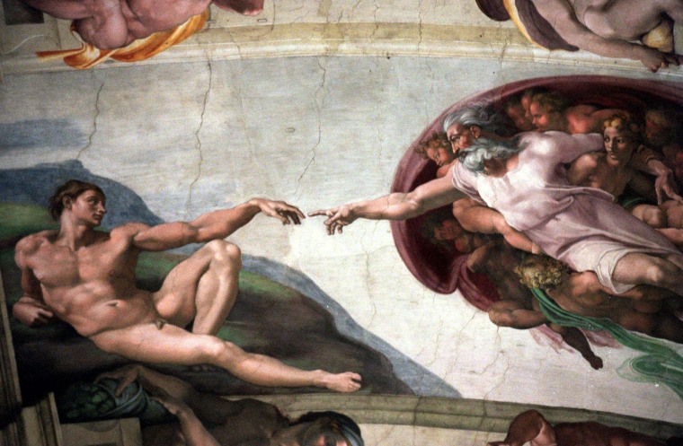 IMAGE: The ceiling of Sistine Chapel, painted by Michelangelo.