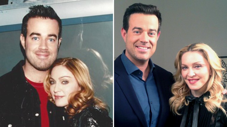 Then and now! Carson with Madonna hanging out in 2000, and during their 2015 interview.