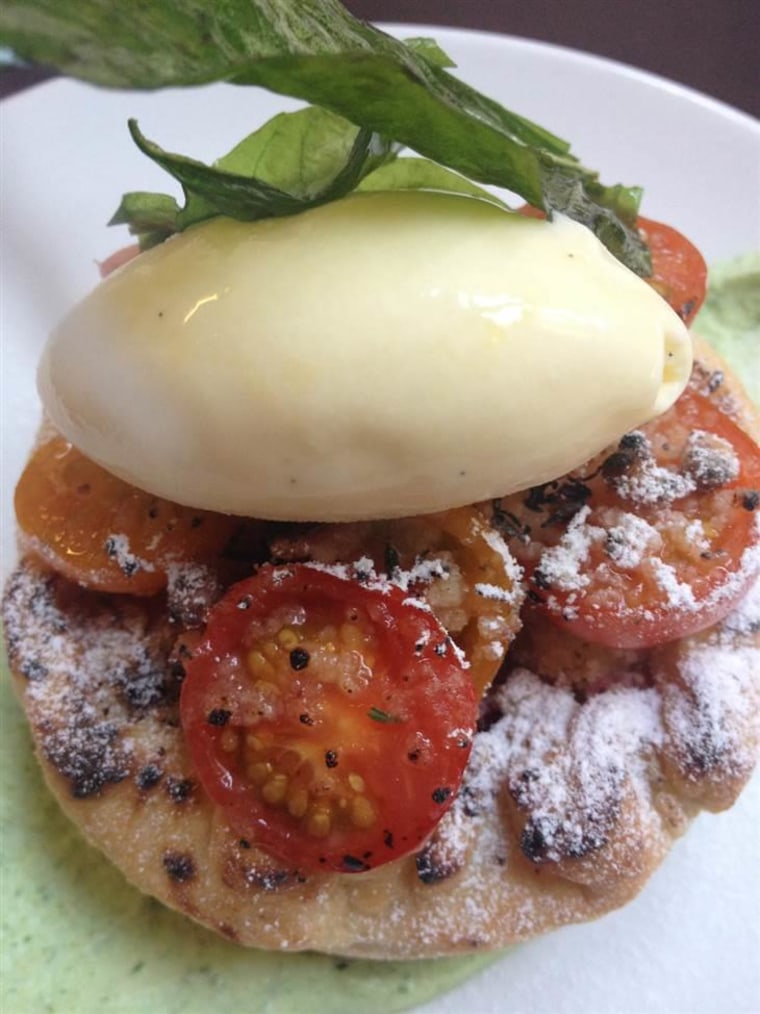 Brandywine Tomato Cobbler with Olive Oil Gelato and Basil Zabaglione