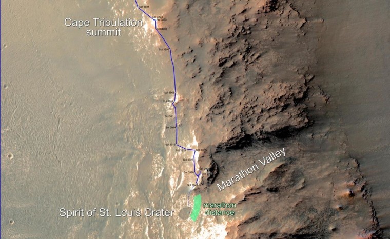 Image: Map of route of NASA's Mars exploration rover Opportunity