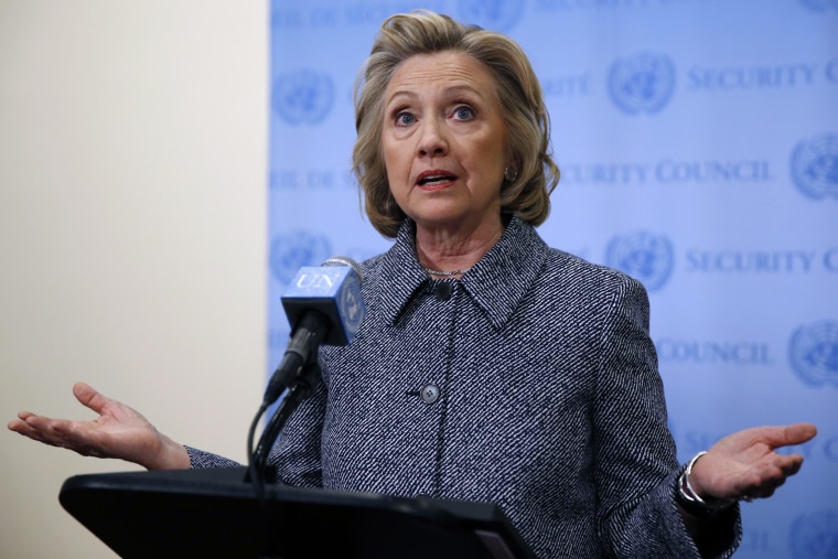 Image: Former U.S. Secretary of State Hillary Clinton speaks during a news conference at the United Nations in New York