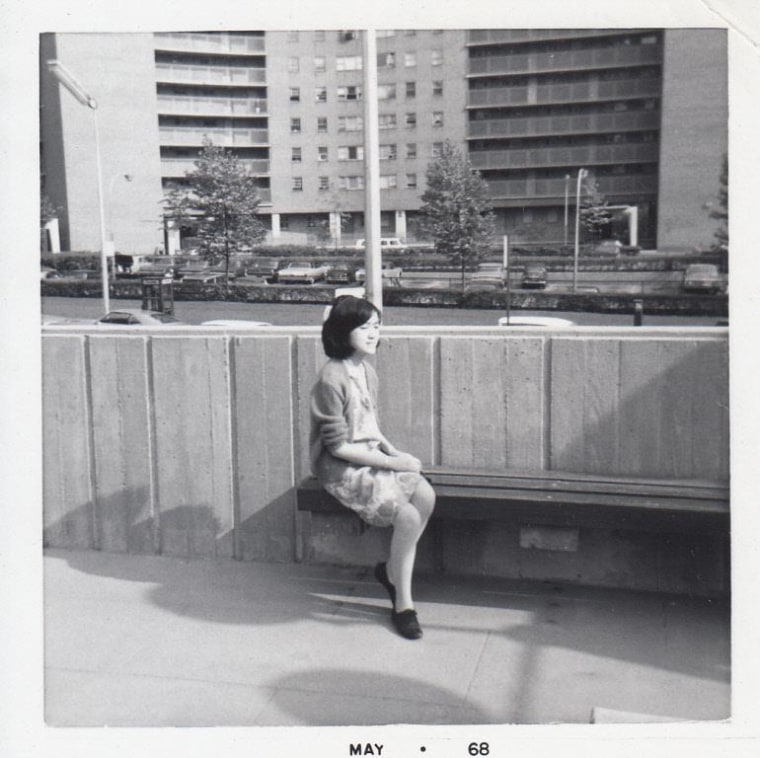 Margaret Chin sits in New York City's Chinatown in May 1968, across the street from what would, decades later, become her district office as a New York City Council Member.