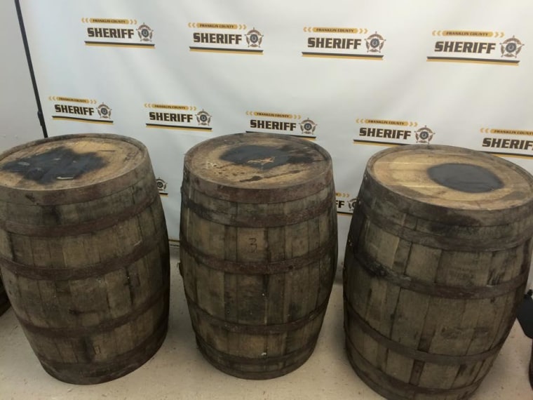 Franklin County sheriff's deputies responding to a tip recovered five barrels — each filled with bourbon — that were taken from the Wild Turkey Distillery at nearby Lawrenceburg, Sheriff Pat Melton said Thursday.