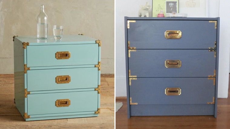 A piece from Anthropologie's Lacquered Wellington Collection and its DIY equivalent.