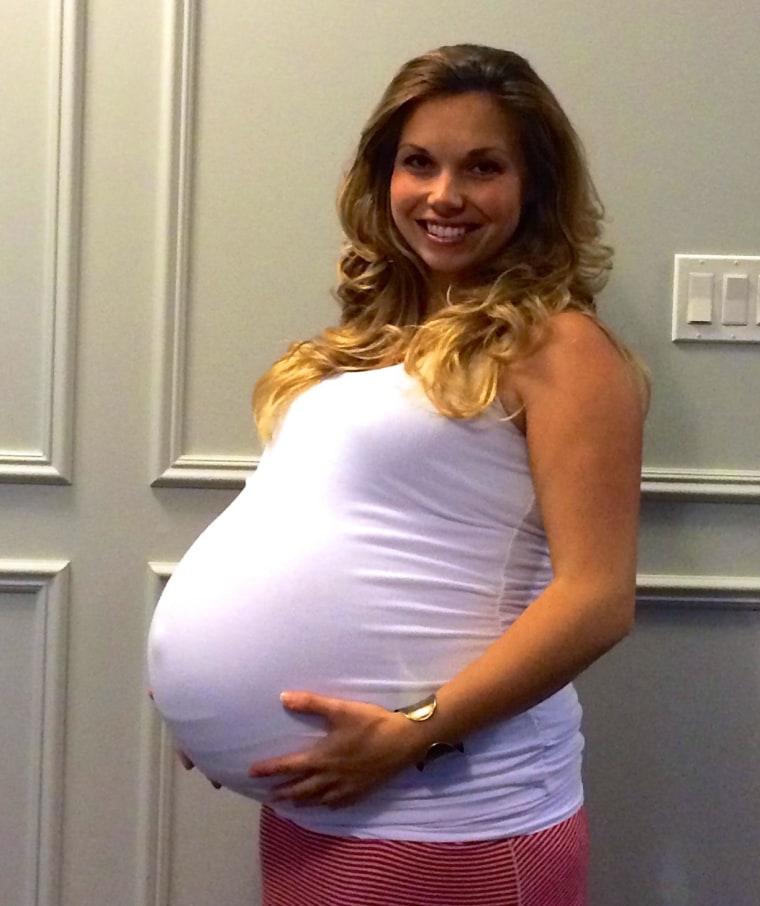 This photo shows Joanna Venditti 37 weeks into her pregnancy with twins. The girls are now 7 months old.