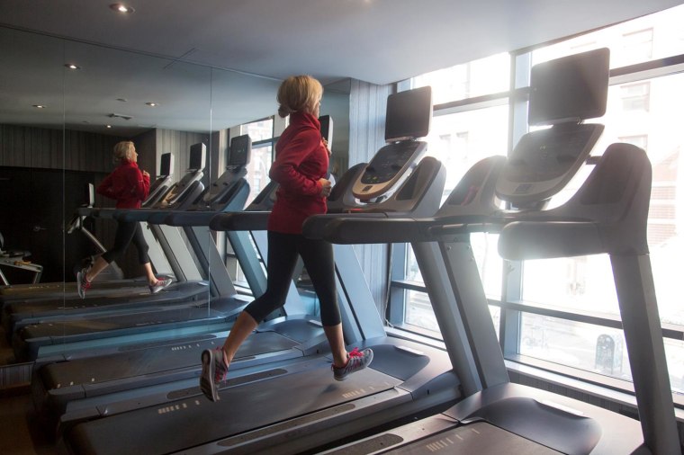 Olympian Nastia Liukin hits the gym in her apartment building for a quick run to get her morning routine going.