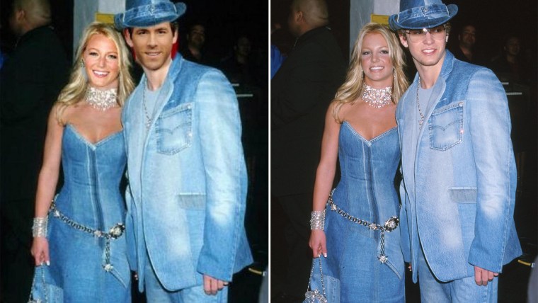 Jazzin' for blue jeans: Blake Lively and Ryan Reynolds; Britney Spears and Justin Timberlake.