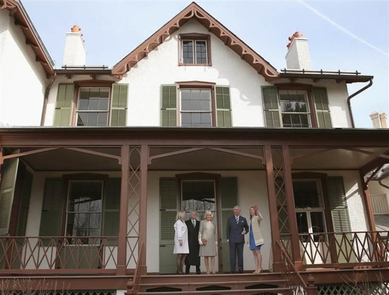 Camilla, Duchess of Cornwall, and Prince Charles during a tour of President Lincoln's Cottage at the Soldiers Home in Washington, DC.