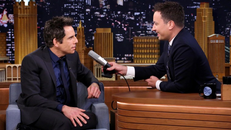 Actor Ben Stiller during an interview with host Jimmy Fallon on "The Tonight Show"
