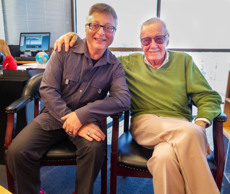 Michael Uslan, originator of the "Batman" film franchise (l.) and former Marvel Comics chairman Stan Lee.