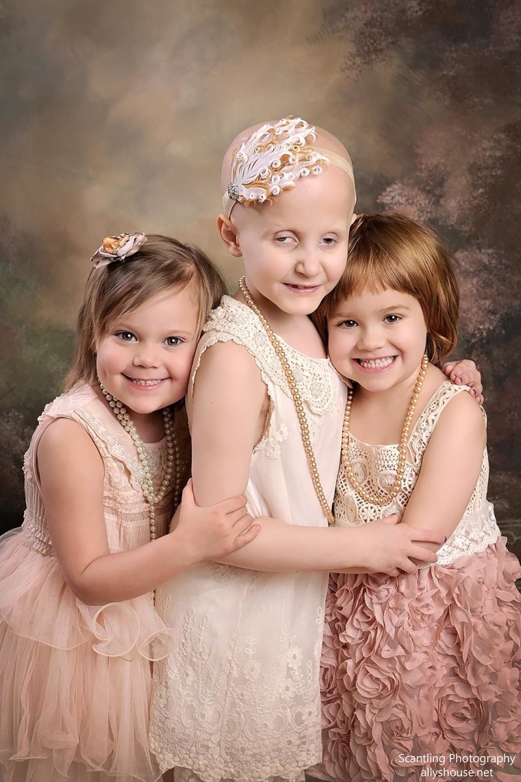 The girls took an updated version of an earlier picture that went viral, with all three on the road to beating cancer.