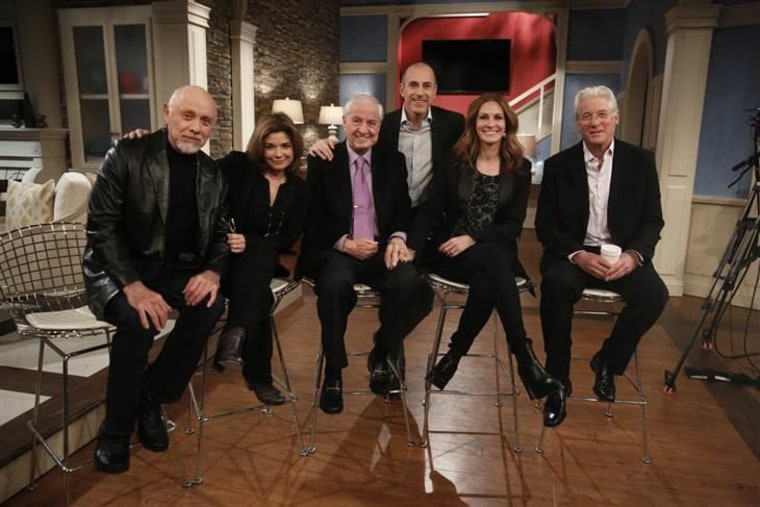 The "Pretty Woman" gang, 25 years later: Hector Elizondo, Laura San Giacomo, Garry Marshall, Julia Roberts and Richard Gere.