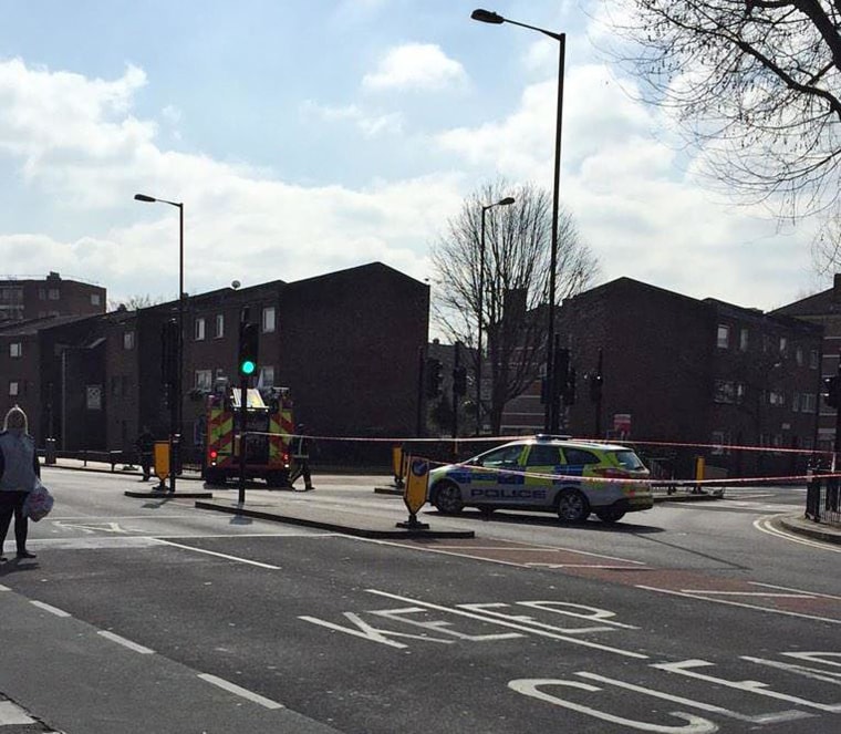 Police respond at the scene for an unexploded WWII bomb was found in London.