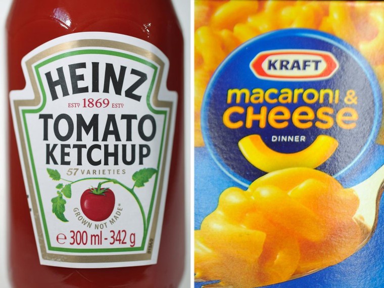 Heinz ketchup and Kraft macaroni and cheese