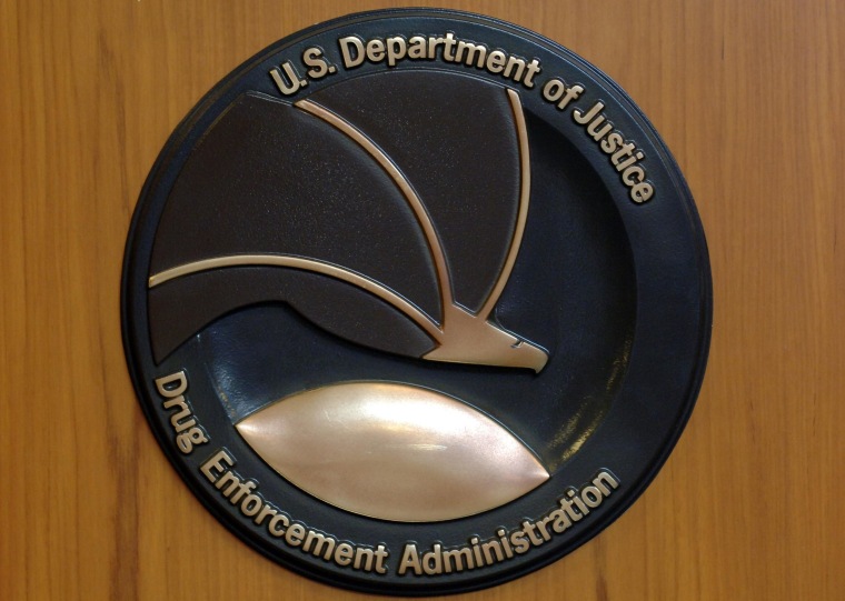 The picture shows the emblem of the Drug Enforcement Administration (DEA) of the US Justice Department at the US American embassy in Berlin in 2005.