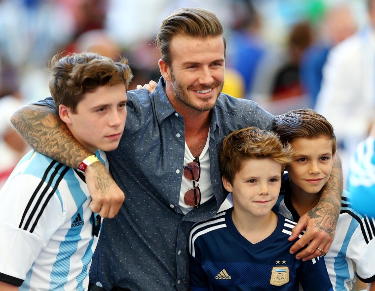 David Beckham and sons Brooklyn Beckham, Cruz Beckham and Romeo Beckham