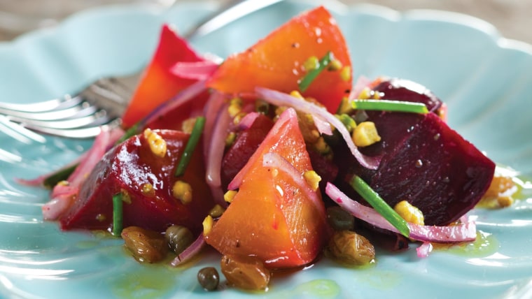 Roasted Red and Golden Beet Salad with Pistacchios