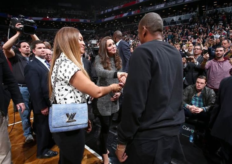 Beyonce and Jay-Z greet the Duchess of Cambridge following a Brooklyn Nets game last December.